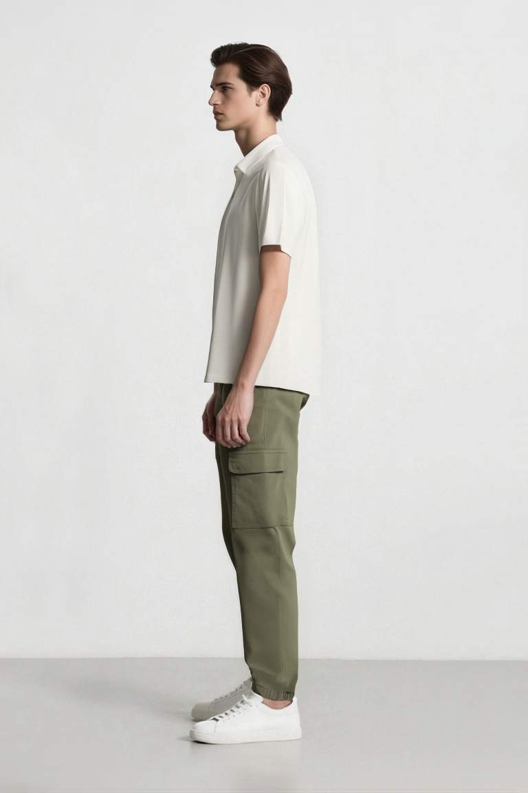 Gabardine Elastic Waist Leg Jogger Cargo Pants