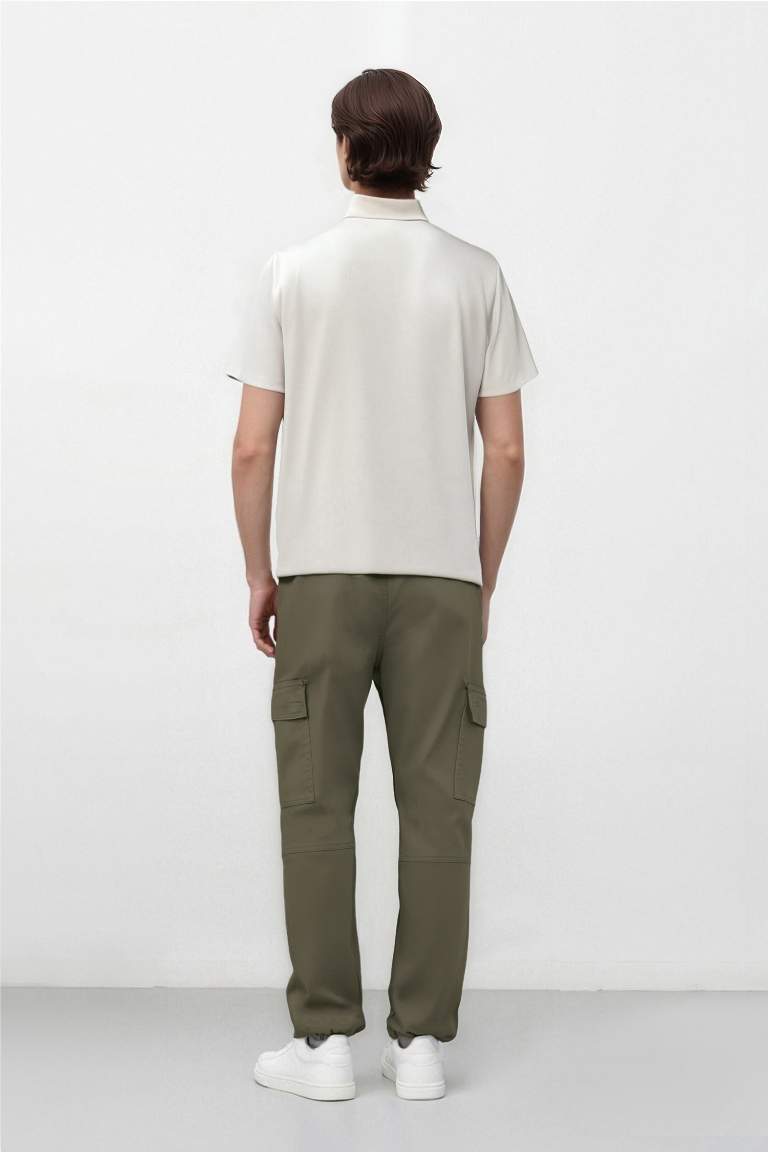Gabardine Elastic Waist Leg Jogger Cargo Pants