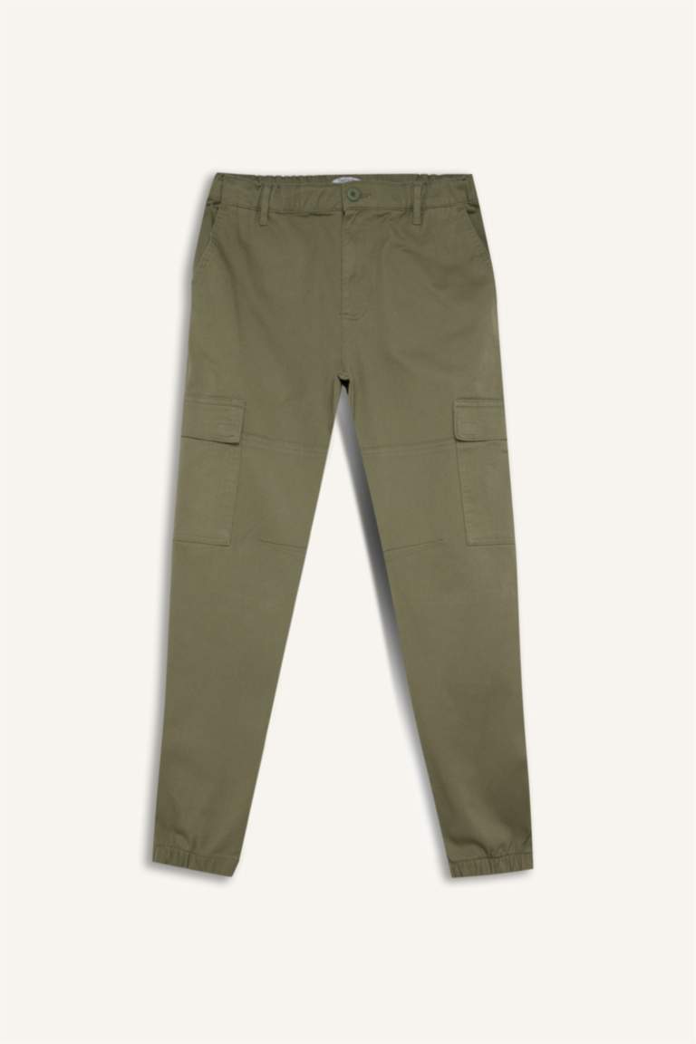 Gabardine Elastic Waist Leg Jogger Cargo Pants