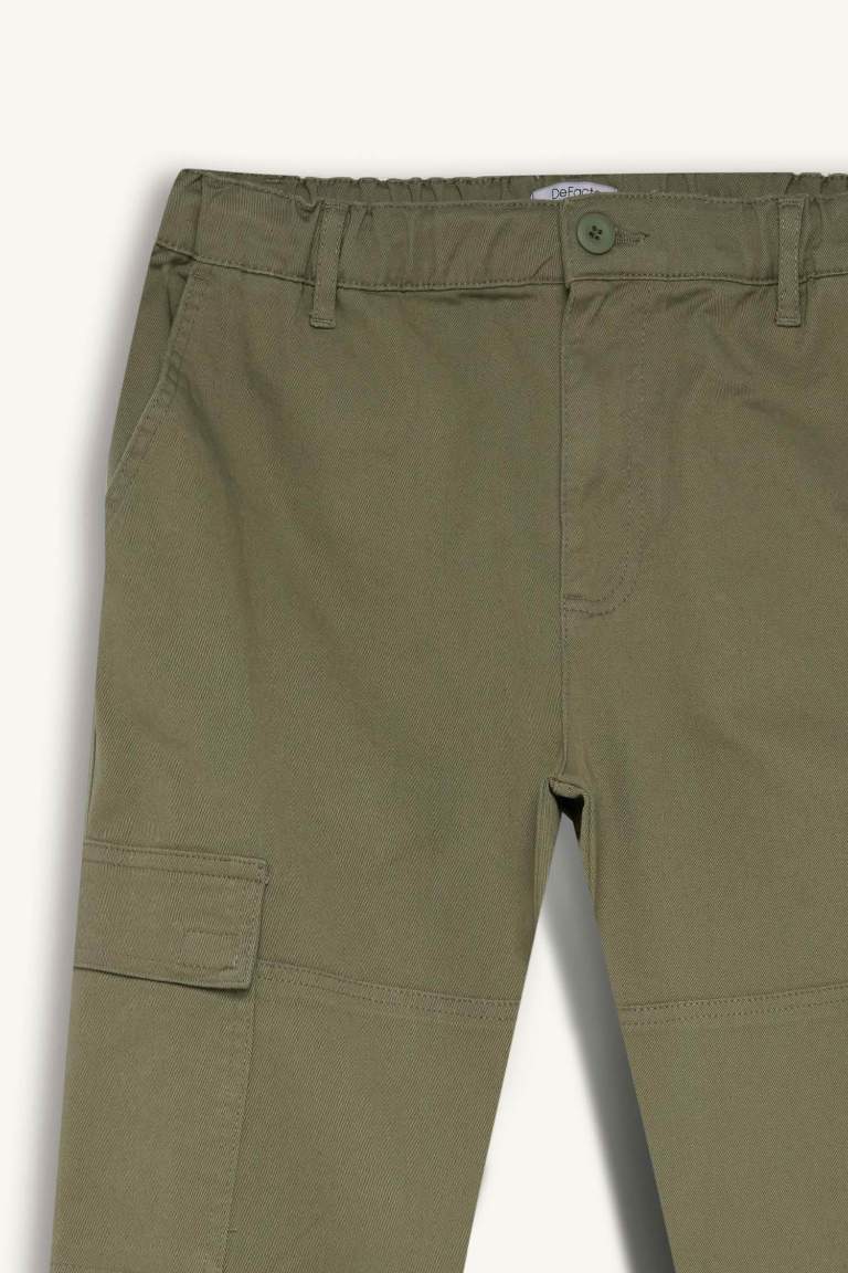 Gabardine Elastic Waist Leg Jogger Cargo Pants