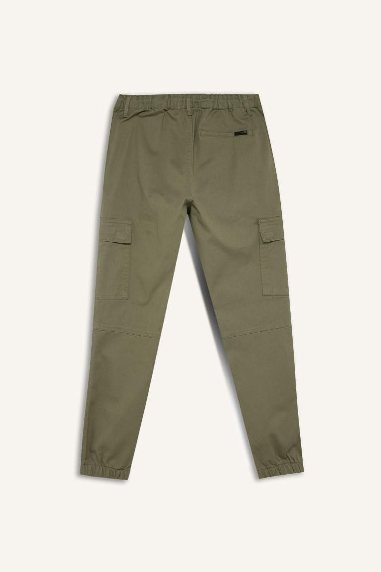 Gabardine Elastic Waist Leg Jogger Cargo Pants