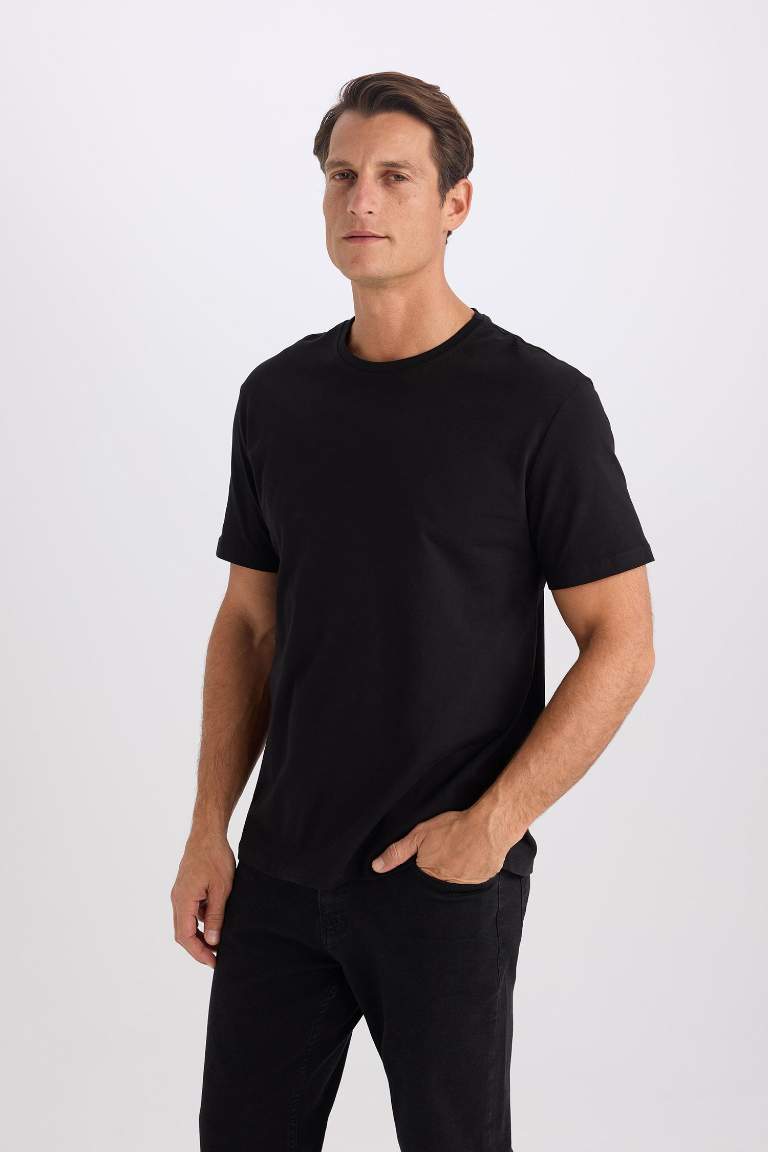 %100 Pamuk New Regular Fit Bisiklet Yaka Basic Düz Kısa Kollu Tişört