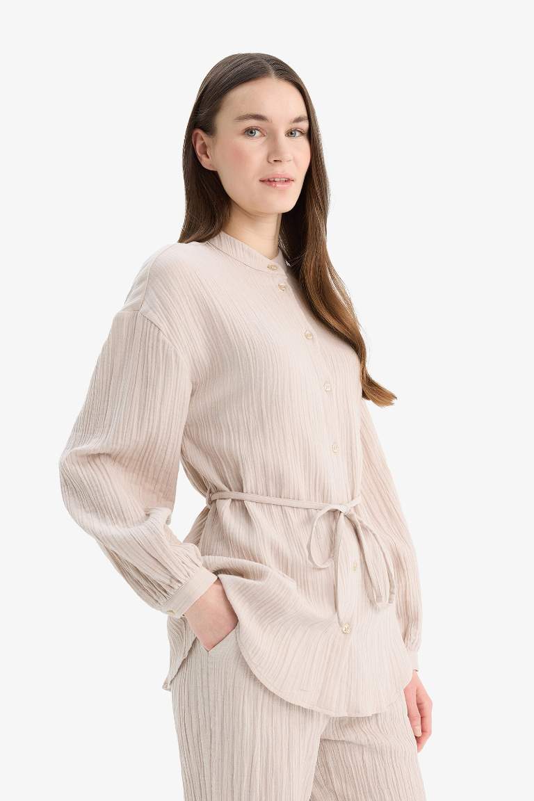 Relax Fit Basic Laced Muslin Long Sleeve Shirt