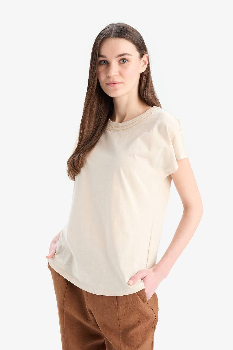 Traditional Crew Neck Flamy Cotton T-Shirt