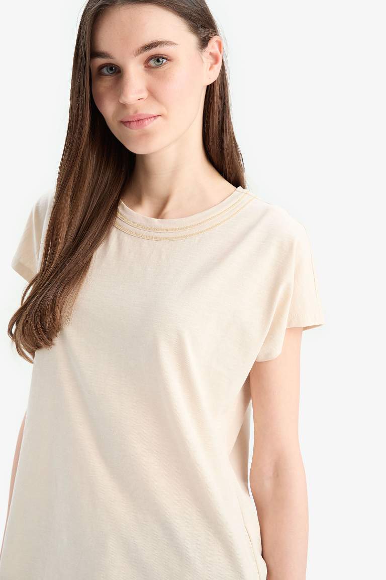 Traditional Crew Neck Flamy Cotton T-Shirt