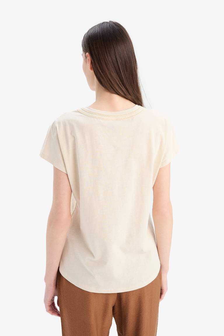 Traditional Crew Neck Flamy Cotton T-Shirt