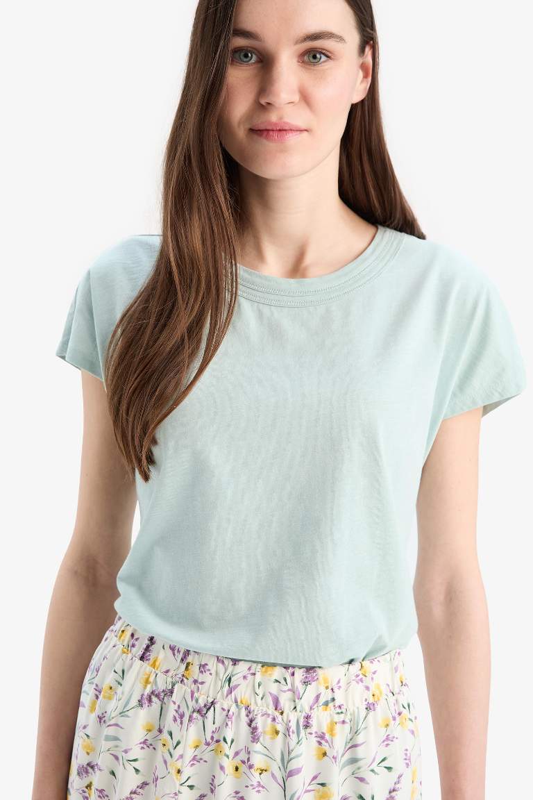 Traditional Crew Neck Flamy Cotton T-Shirt