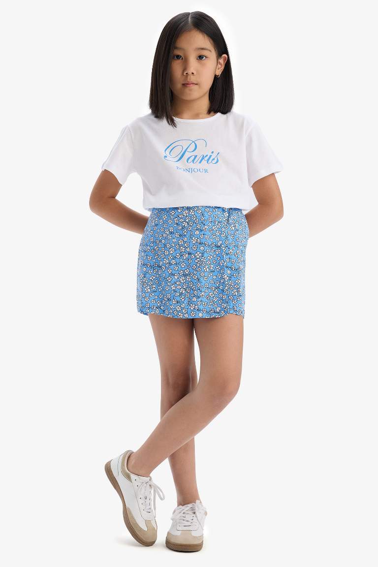 Girl T-Shirt and Floral Skort 2 Piece Set