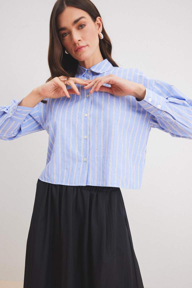 Relax Fit Poplin Striped Long Sleeve Tunic