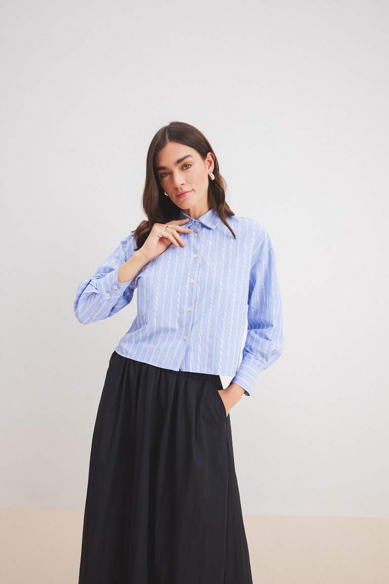 Relax Fit Poplin Striped Long Sleeve Tunic