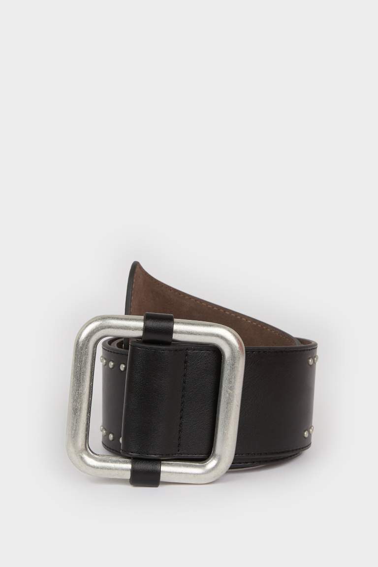 Ceinture en Simili Cuir à grosse boucle pour Femme