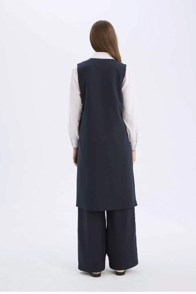 Regular Fit V Neck Basic Long Vest