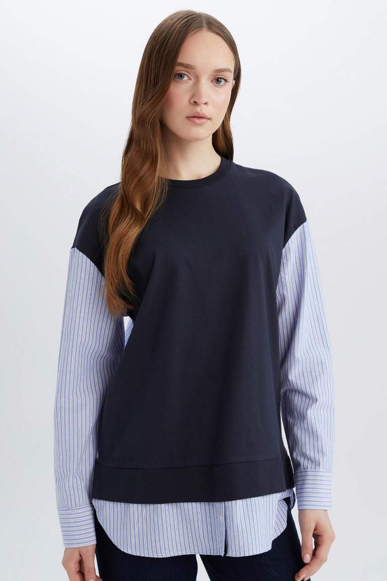 Crew Neck Striped Sweat Tunic