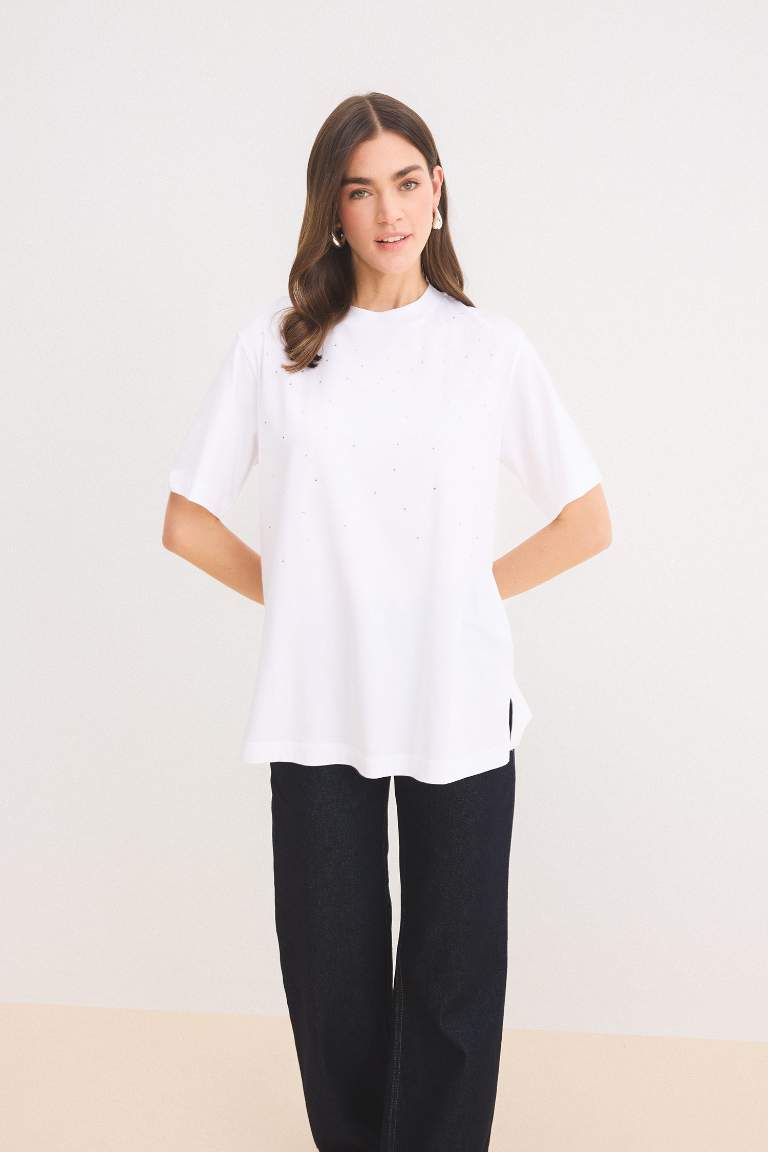 Regular Fit Crew Neck Basic Short Sleeve T-Shirt Tunic