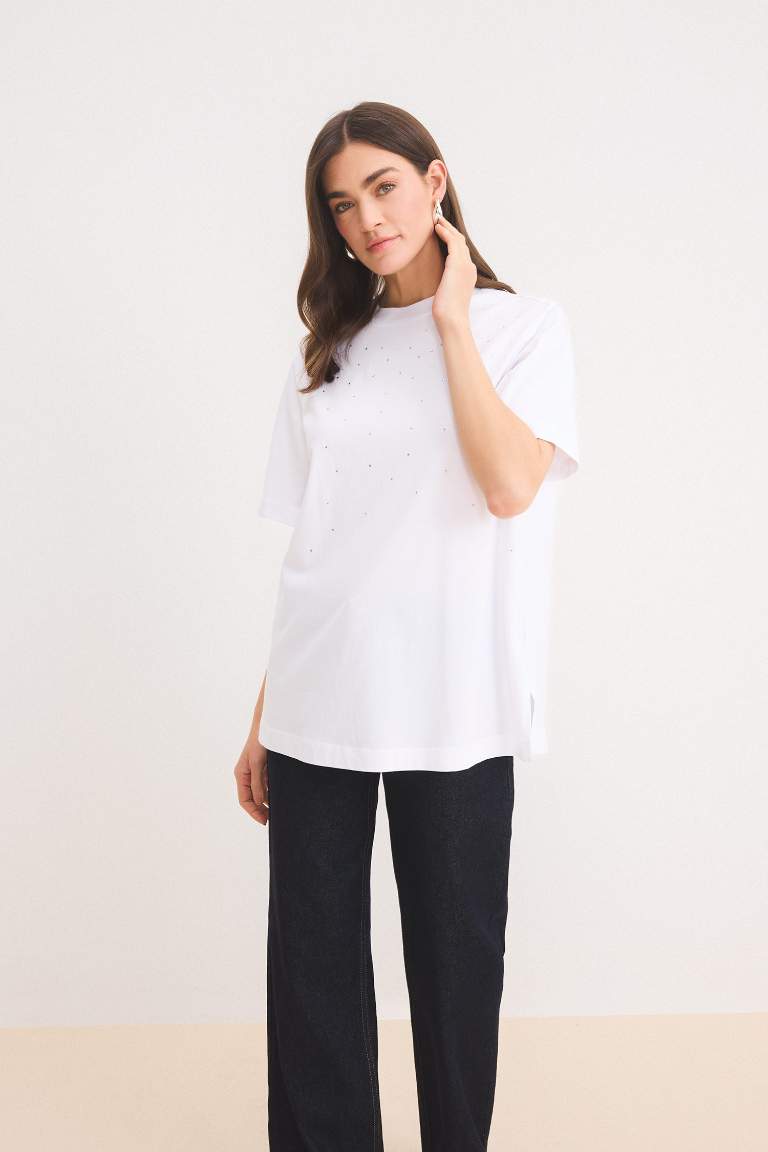 Regular Fit Crew Neck Basic Short Sleeve T-Shirt Tunic