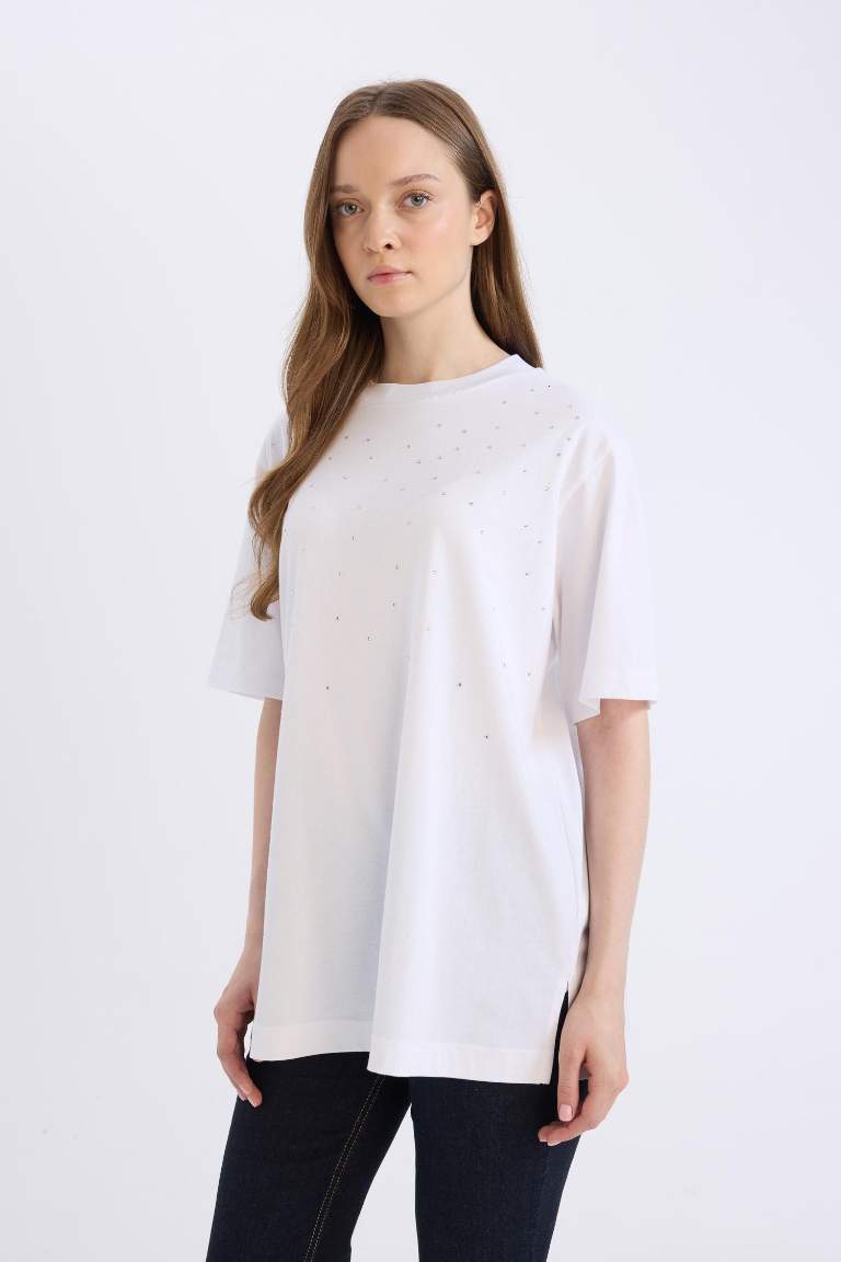 Regular Fit Crew Neck Basic Short Sleeve T-Shirt Tunic