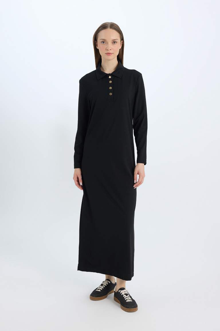 Robe longue à manches longues et col chemise Coupe régulière