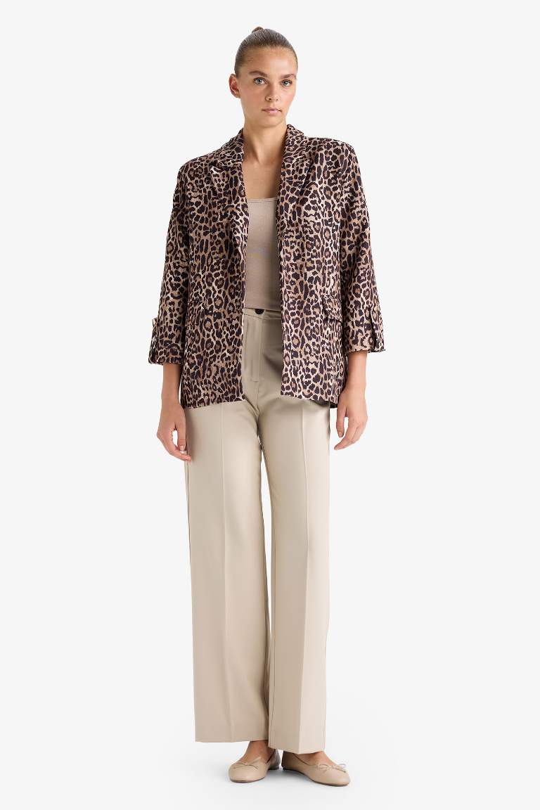 Loose Fit Ceket Yaka Leopar Desenli Blazer Ceket