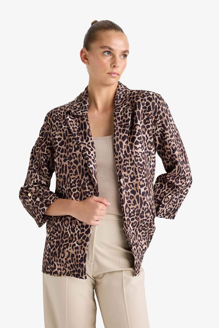 Loose Fit Ceket Yaka Leopar Desenli Blazer Ceket
