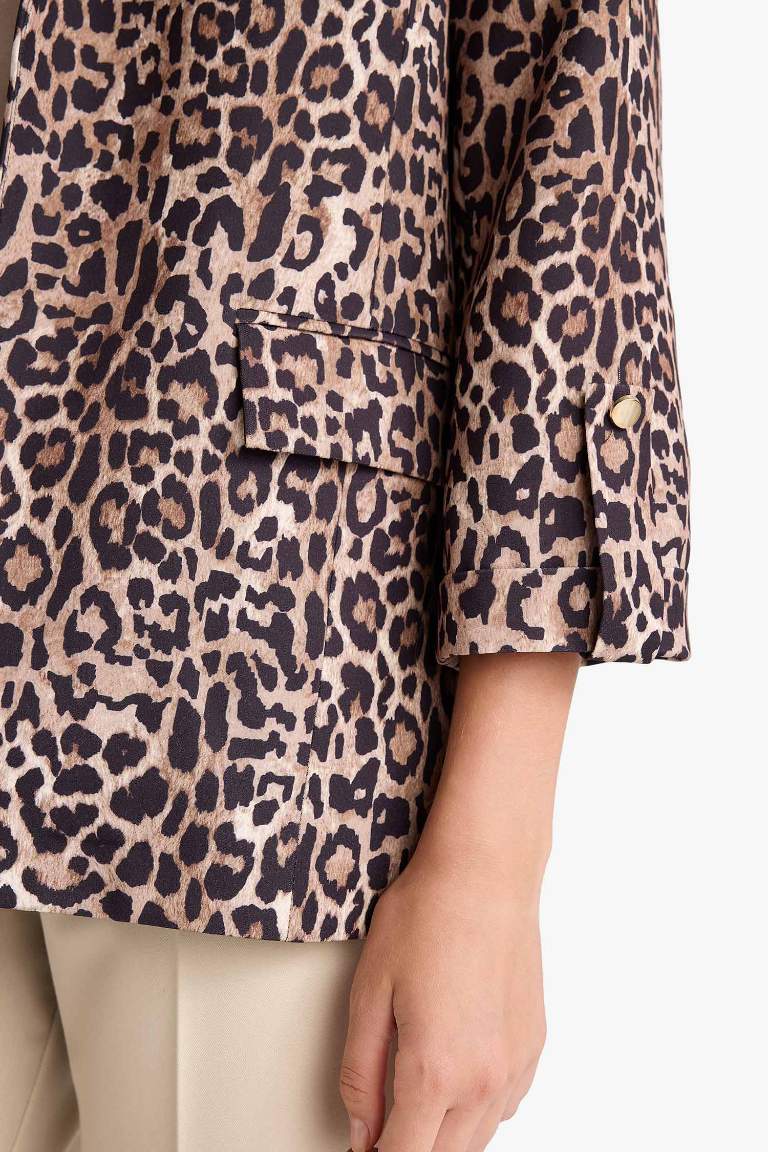 Loose Fit Ceket Yaka Leopar Desenli Blazer Ceket