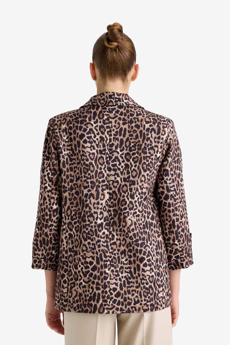 Loose Fit Ceket Yaka Leopar Desenli Blazer Ceket