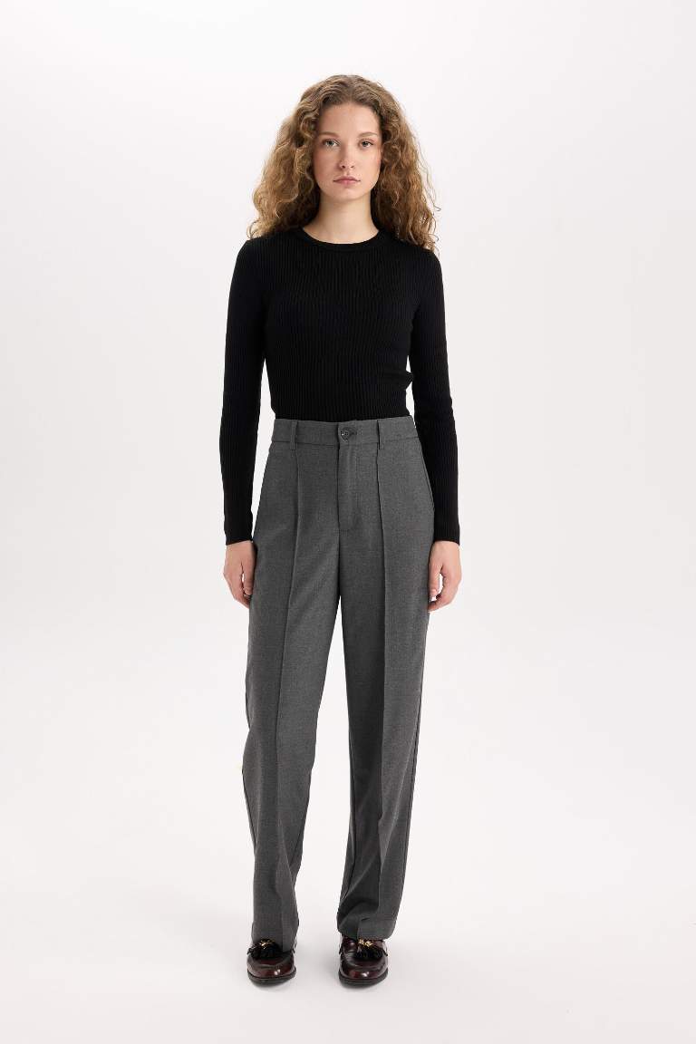 Wide Leg Klasik Kumaş Pantolon Normal Bel Geniş Paça Standart Boy