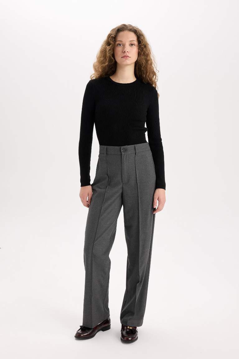 Wide Leg Klasik Kumaş Pantolon Normal Bel Geniş Paça Standart Boy