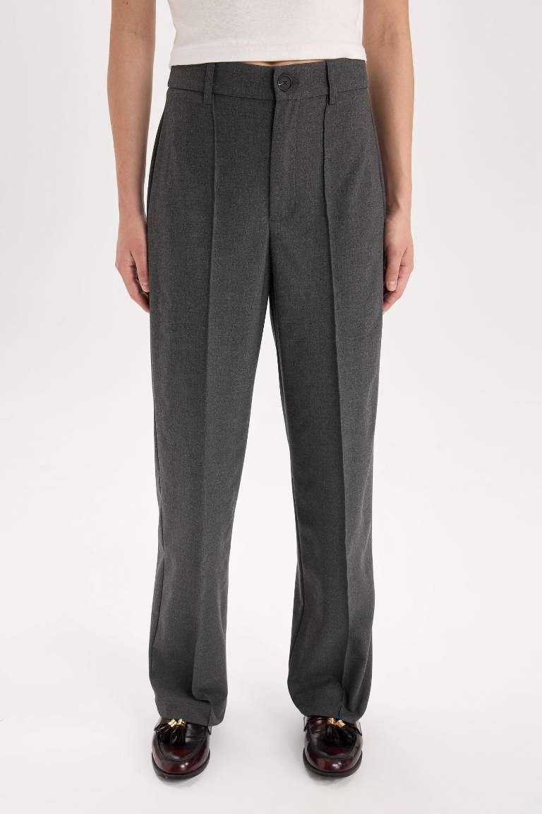 Wide Leg Klasik Kumaş Pantolon Normal Bel Geniş Paça Standart Boy