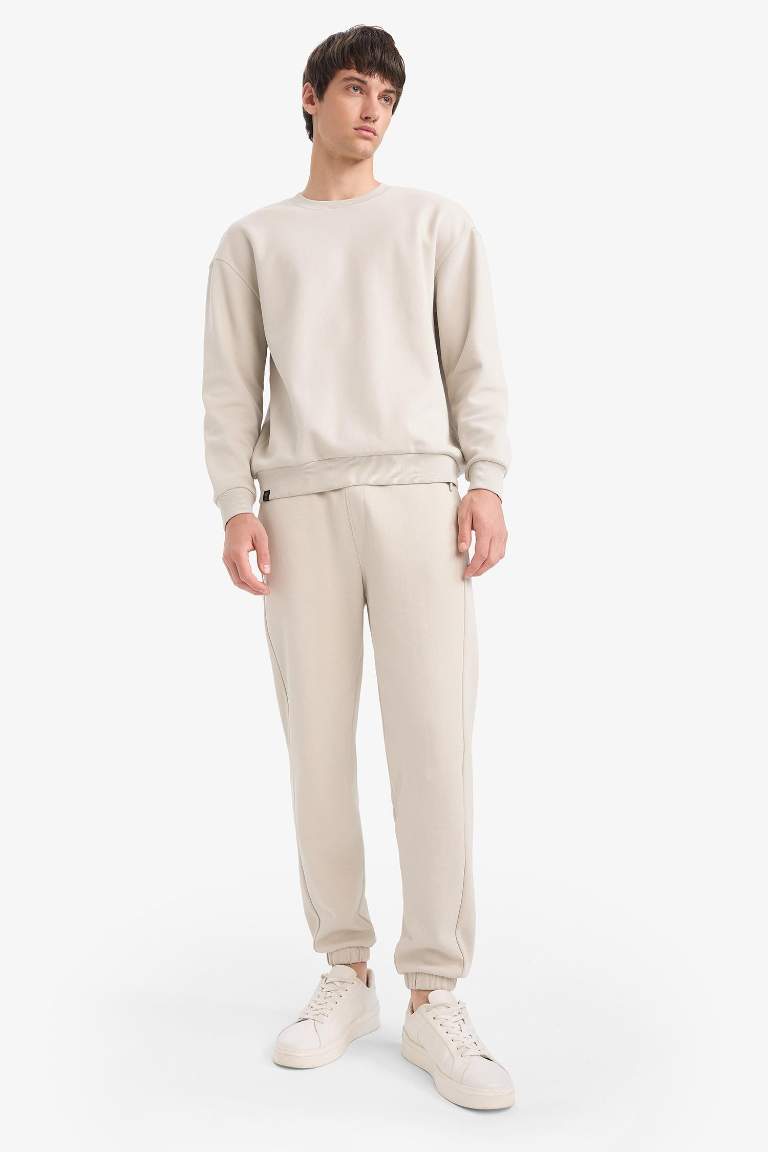 Boxy Fit Crew Neck Basic Pique Sweatshirt