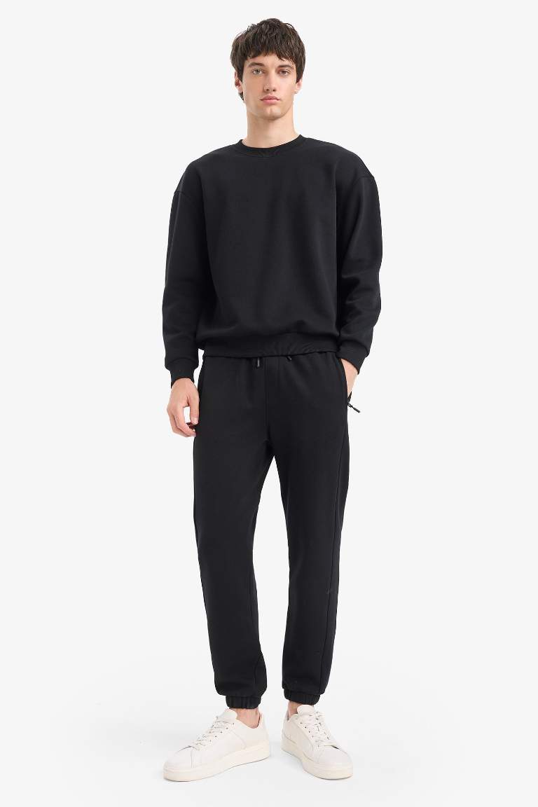 Boxy Fit Bisiklet Yaka Basic Düz Pike Sweatshirt