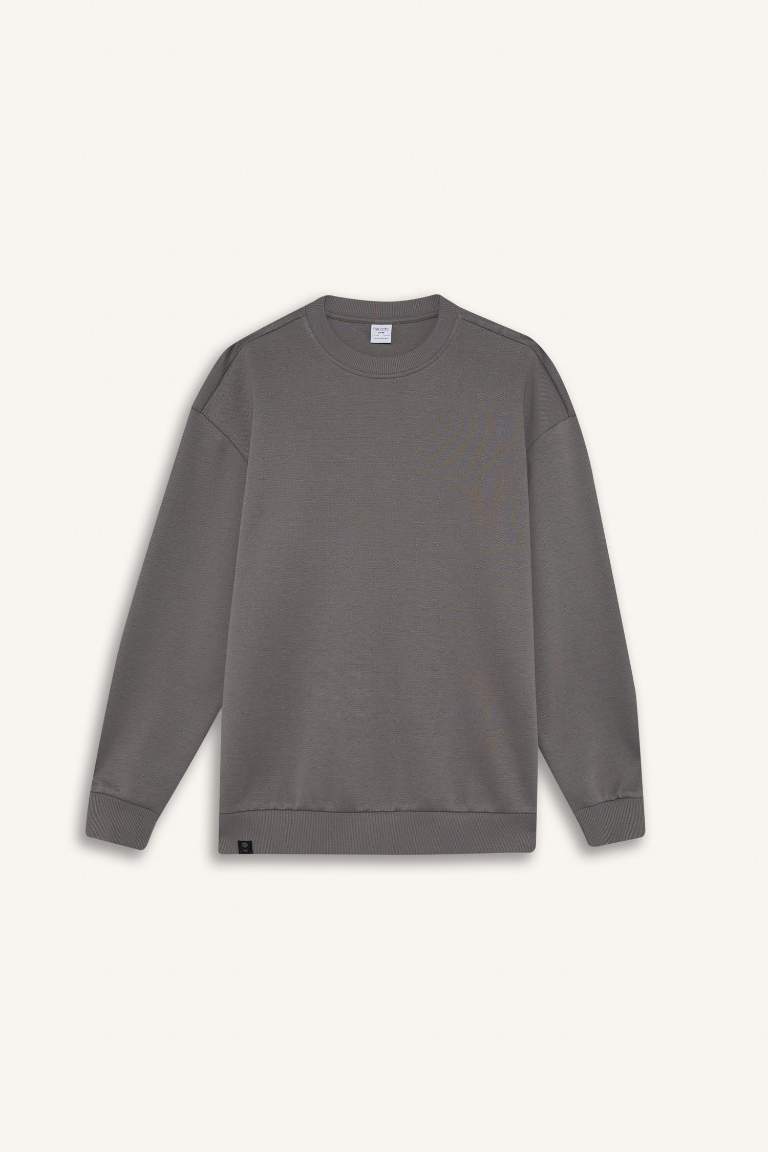 Boxy Fit Crew Neck Basic Pique Sweatshirt