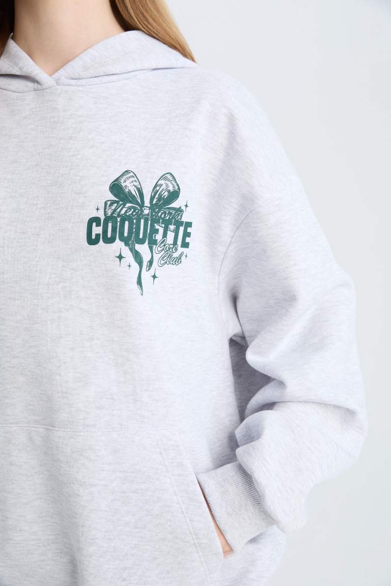 Coool Oversize Geniş Kalıp Kapüşonlu Baskılı Kalın Sweatshirt