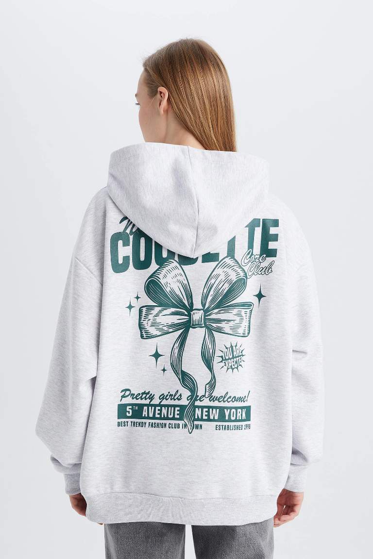 Coool Oversize Geniş Kalıp Kapüşonlu Baskılı Kalın Sweatshirt