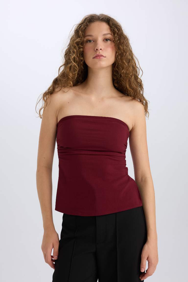 Slim Fit Strapless Sleeveless Blouse