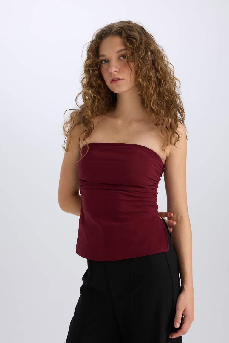 Slim Fit Strapless Sleeveless Blouse