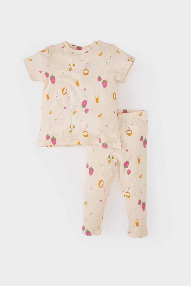 Baby Girl Fruit Printed Corduroy Camisole 2 Piece Pajama Set