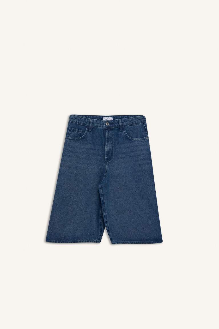 Yüksek Bel Jean Bermuda Şort