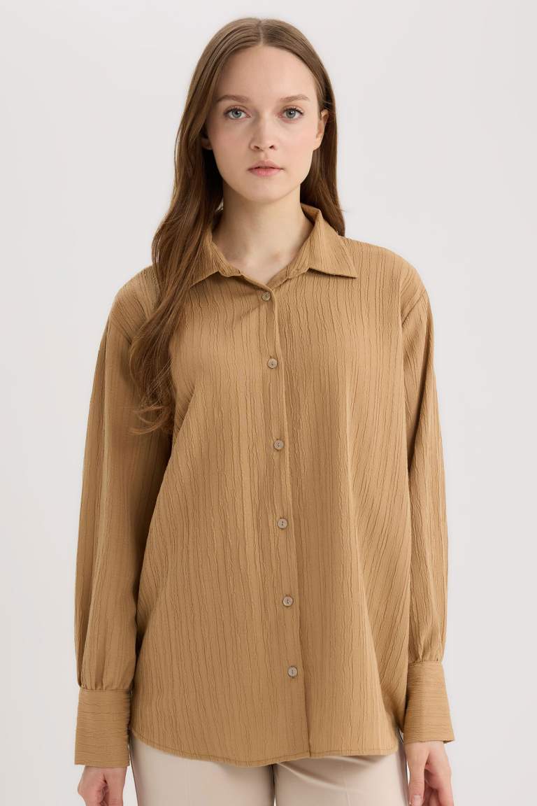 Regular Fit Shirt Collar Long Sleeve Tunic