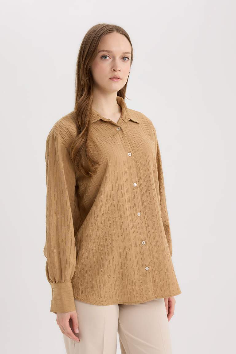 Regular Fit Shirt Collar Long Sleeve Tunic