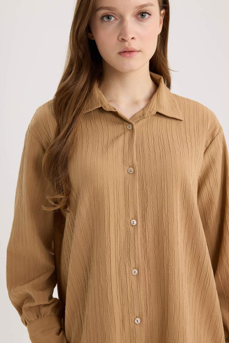 Regular Fit Shirt Collar Long Sleeve Tunic