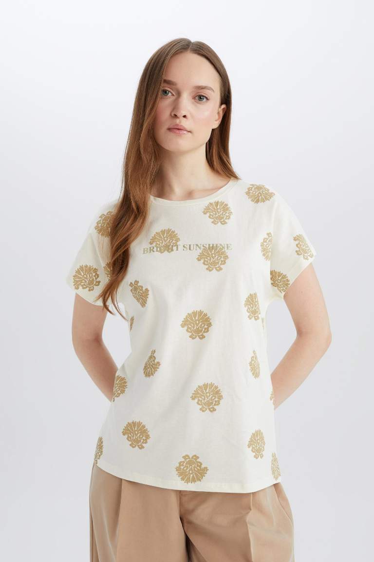 Crew Neck Patterned Short Sleeve T-Shirt