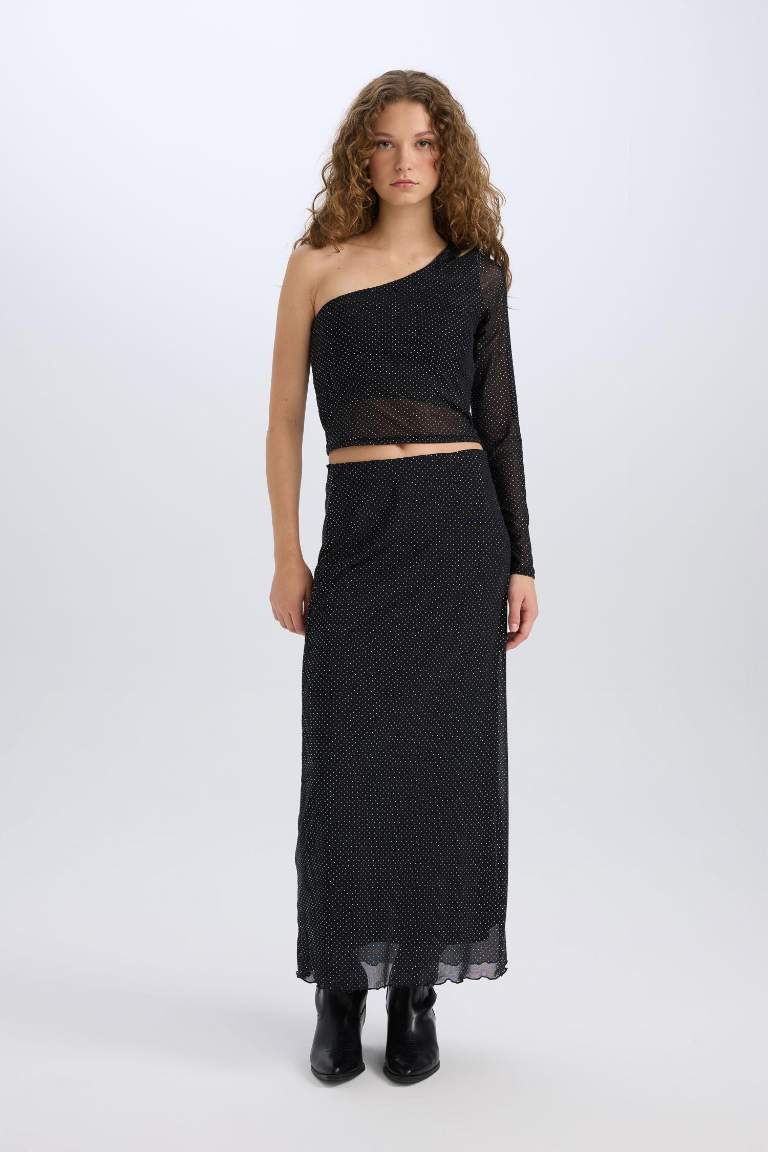 A-Line High Waist Tulle Maxi Skirt