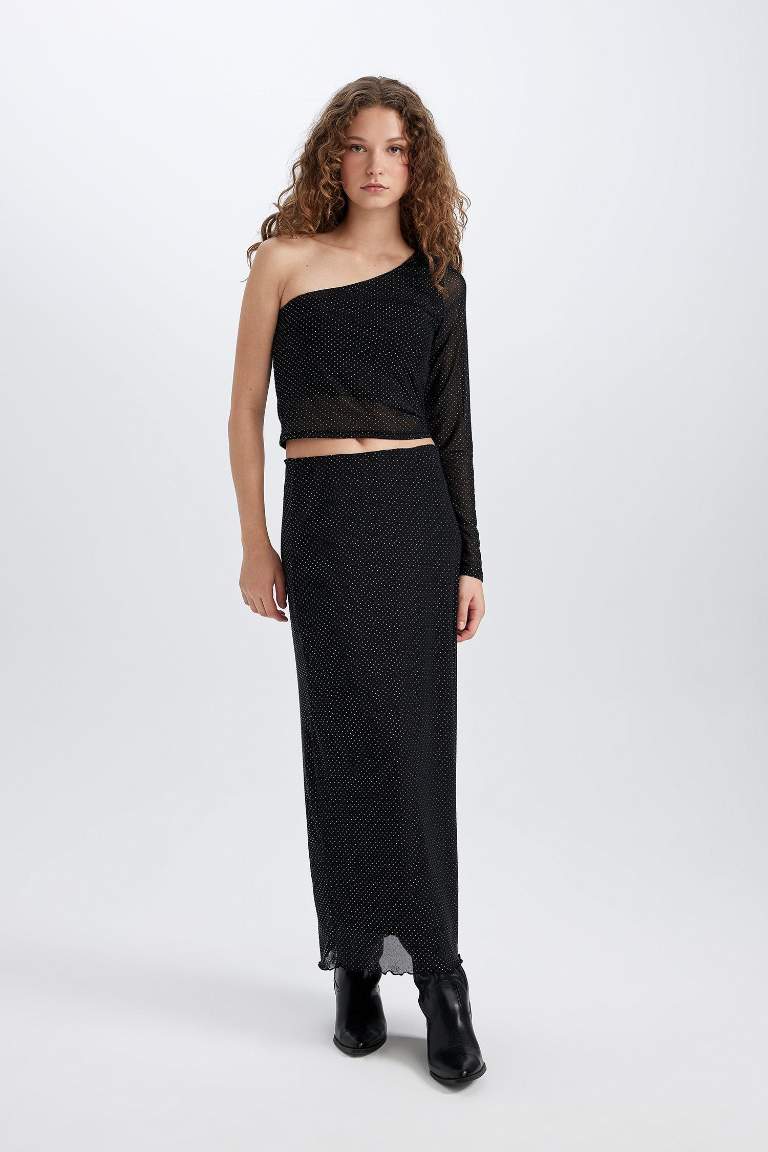 A-Line High Waist Tulle Maxi Skirt