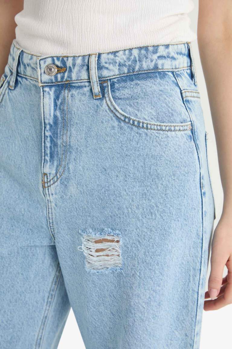 90's Wide Leg Yırtık Detaylı Yüksek Bel Geniş Paça Uzun Jean Pantolon