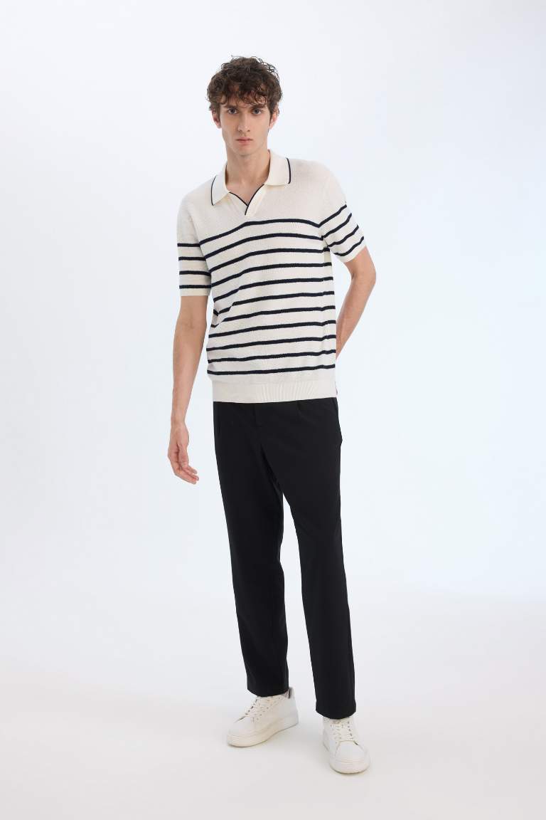 Standard Fit Polo Collar Striped Knitwear Polo T-Shirt