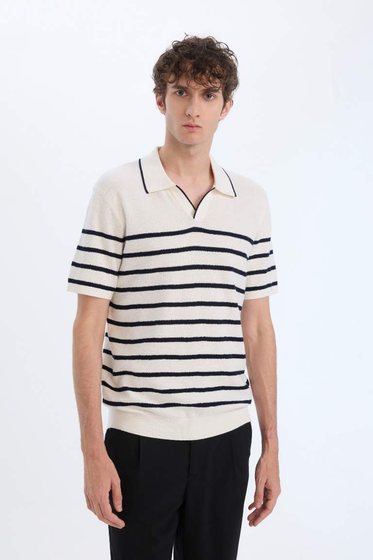 Standard Fit Polo Collar Striped Knitwear Polo T-Shirt