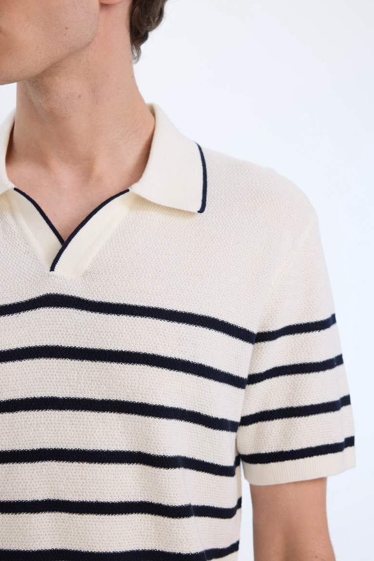 Standard Fit Polo Collar Striped Knitwear Polo T-Shirt