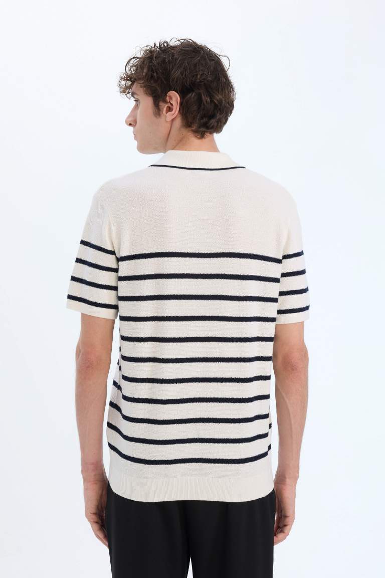 Standard Fit Polo Collar Striped Knitwear Polo T-Shirt