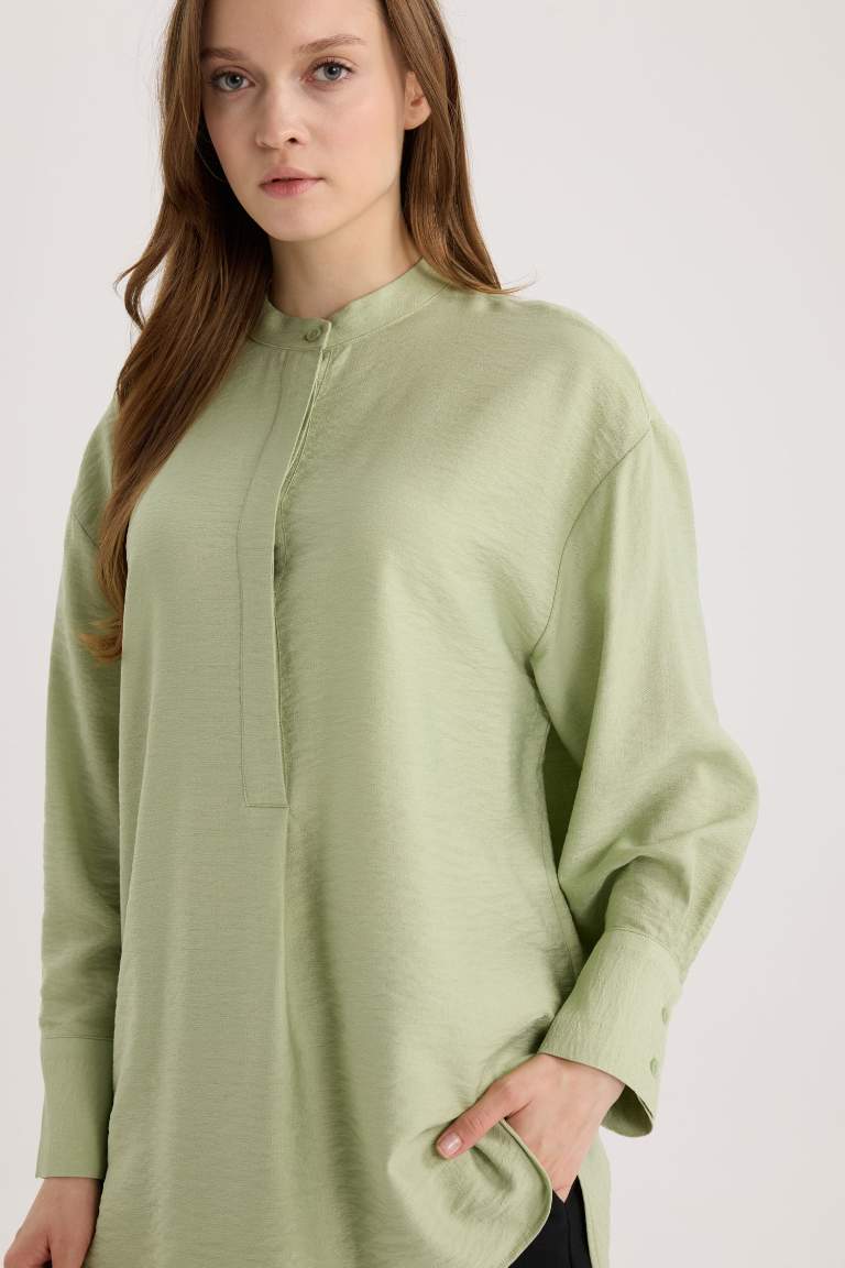 Relax Fit Judge Collar Basic Long Sleeve Shirt