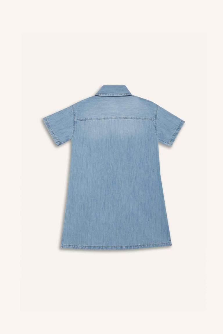 Girl Shirt Collar Short Sleeve Cotton Jean Dress